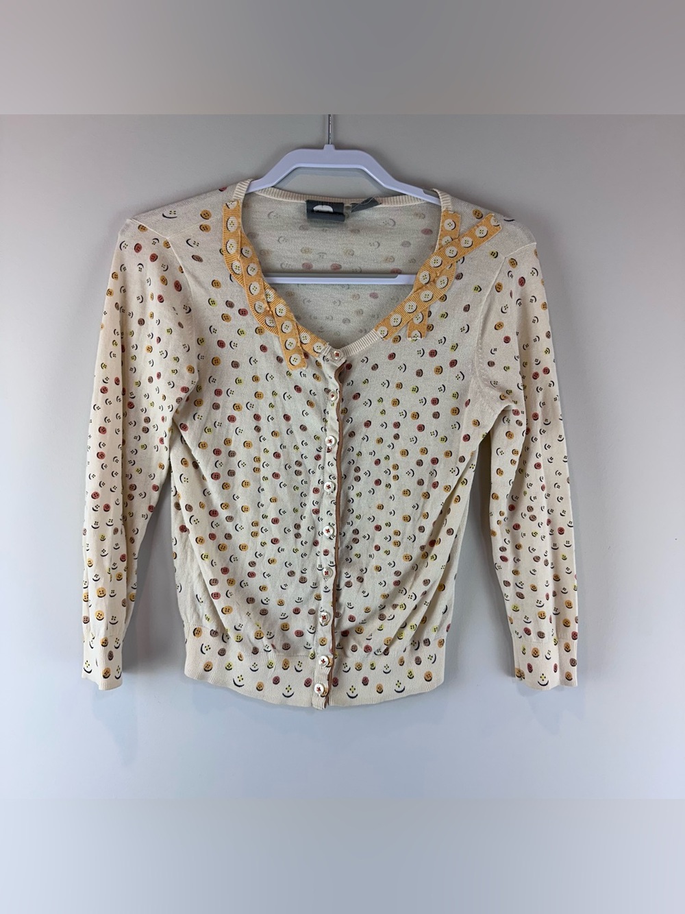 Girls From Savoy Beige Cream Button Statement Preppy Button Up Cardigan Medium